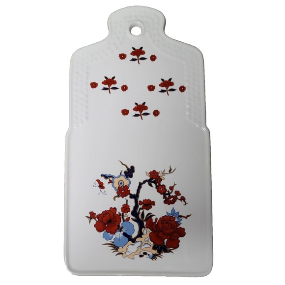 House Of Prill Porcelain Cheese Tray Japanese Theme White Red Blue Floral - Picture 1 of 4